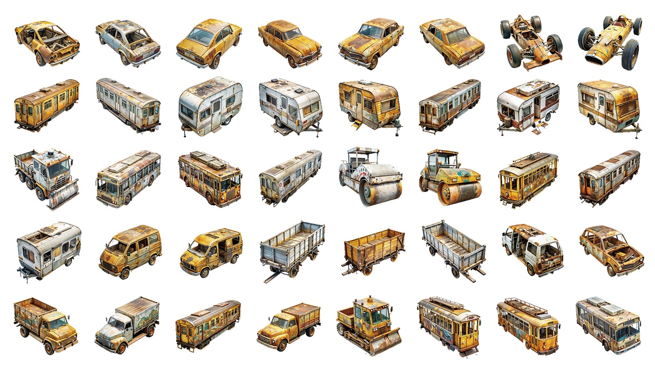 Media 1 for listing 200 Old Rusty Cars - Isometric View, Transparent Background