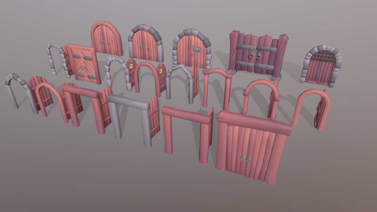 Media 1 for listing Stylized Low Poly Animated Wooden Doors 01
