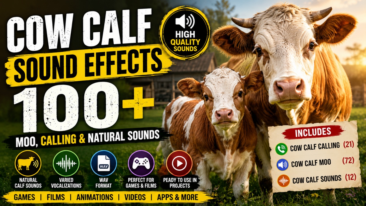 Media 1 for listing Cow Calf Sound Effects 100+ – Moo, Calling & Natural Sounds