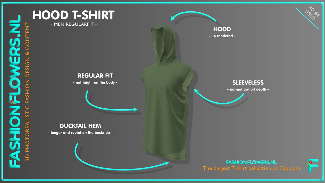 Media 1 for listing Green Colour Ducktail Sleeveless Hooded T-Shirt | Cowl Shirt | Longer Backside