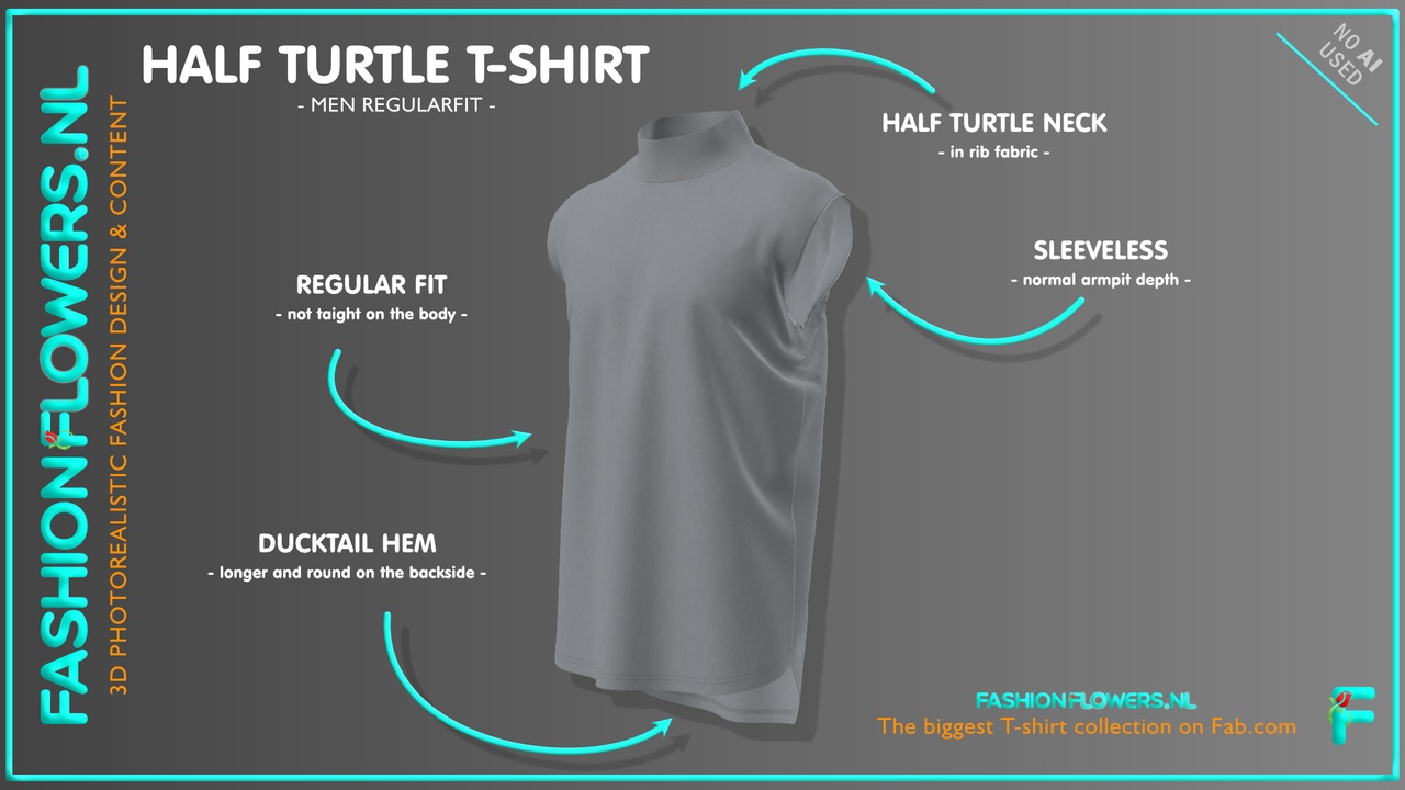 Media 1 for listing Gray Colour Sleeveless Half Turtleneck Ducktail T-shirt | Longer Backside Shirt