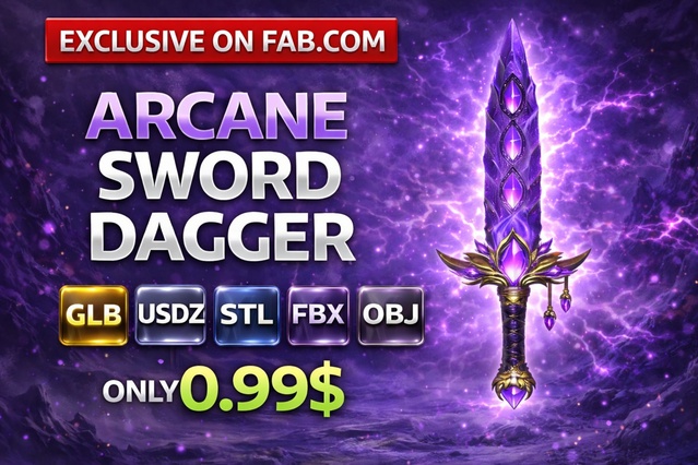 Arcane Sword Dagger | Stylized Magical Fantasy Weapon 3D Model (Game Ready) — Cobalt Game Assets