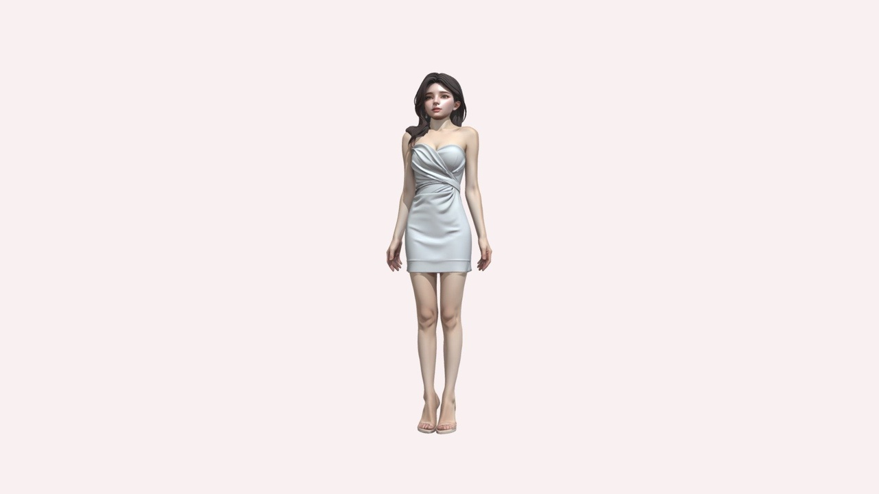 Media 1 for listing Rigged Woman in Green Mini Dress Full Body 3D