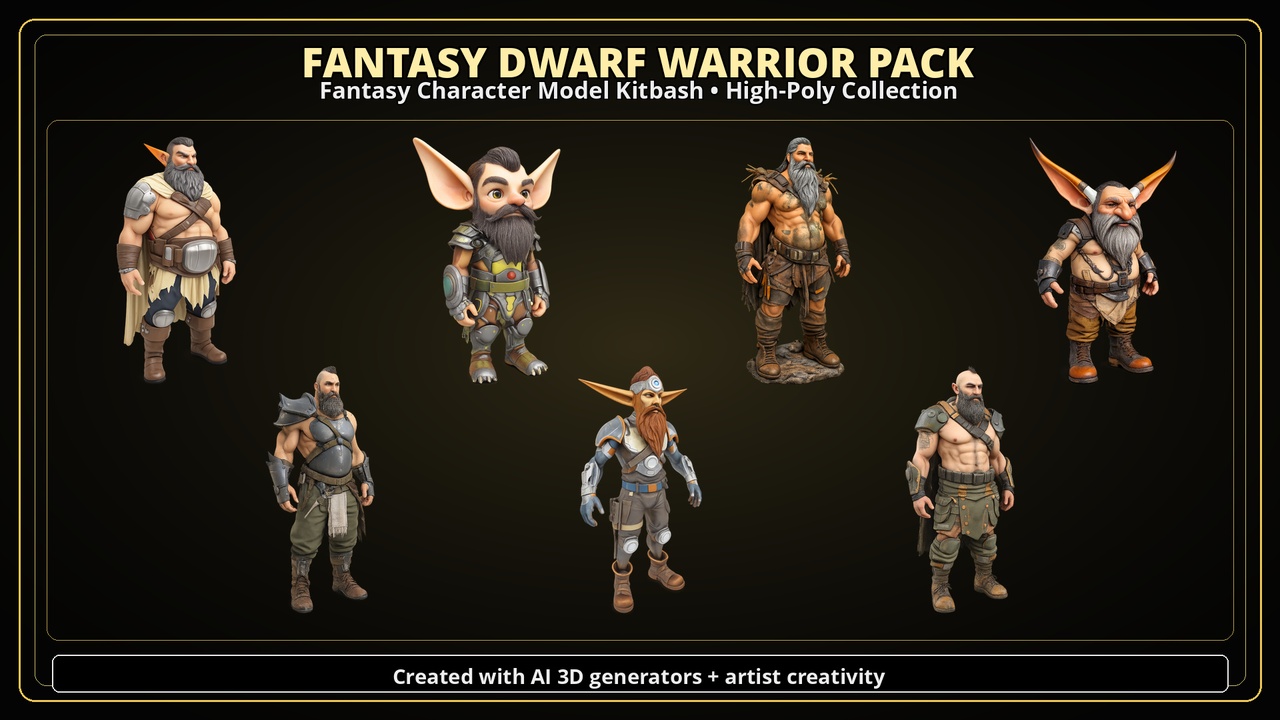 Fantasy Dwarf Warrior Pack – Fantasy Character Model Kitbash – High ...