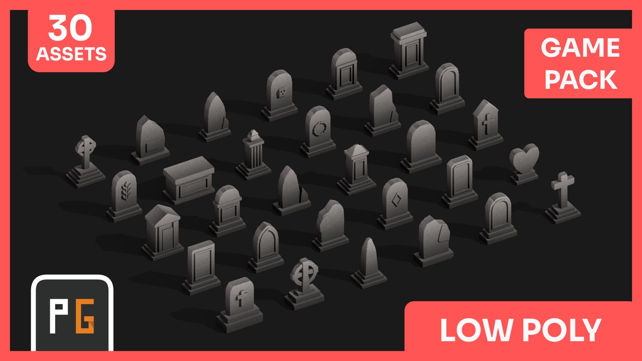 Media 1 for listing πͺ¦ Low Poly Tombstones β 30 Stylized Graveyard Assets