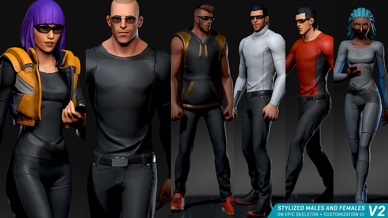 Stylized Males and Females - with assets and UI