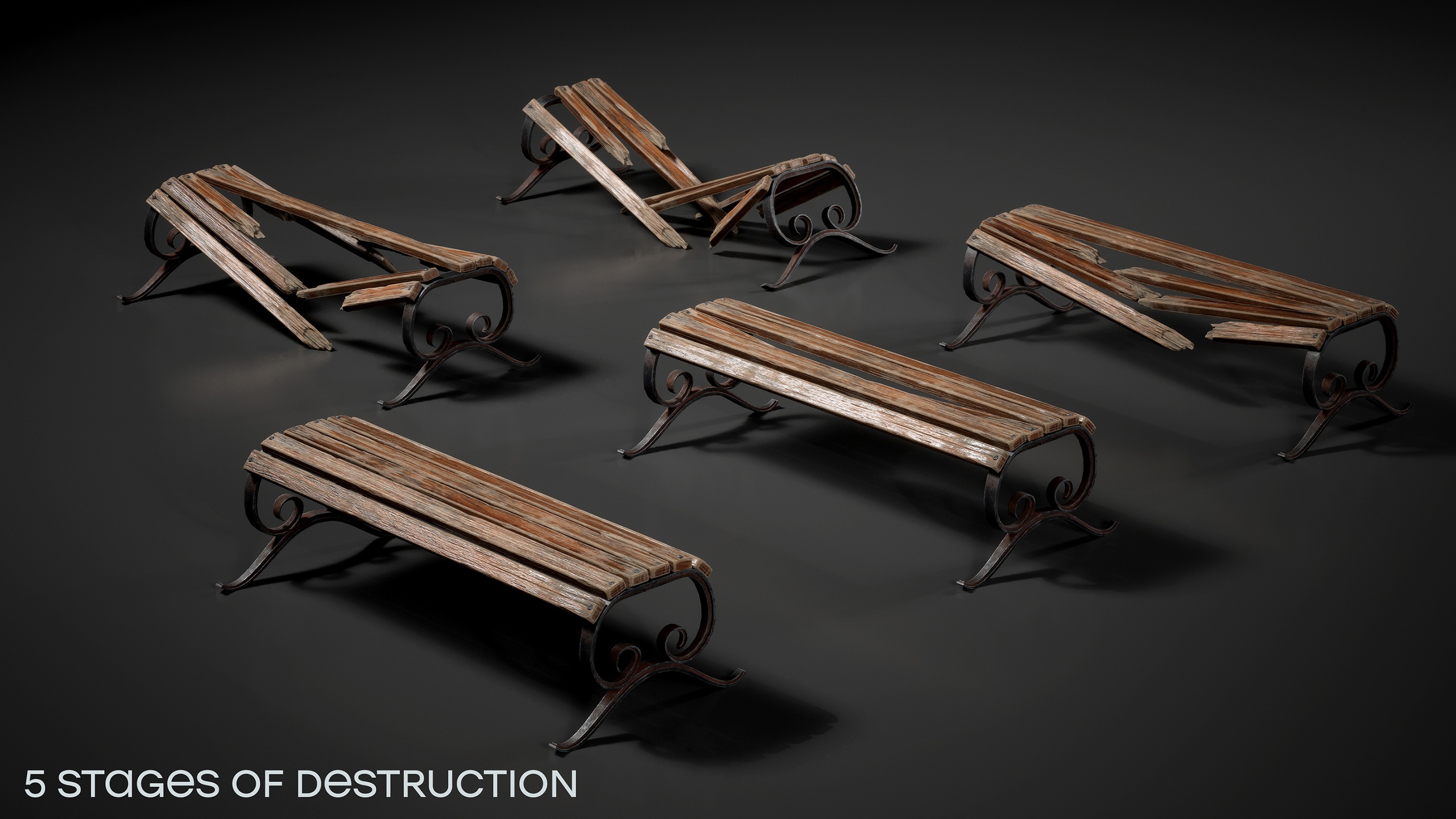 Media 1 for listing Broken Park Bench (Backless) - 5 Stages of Decay