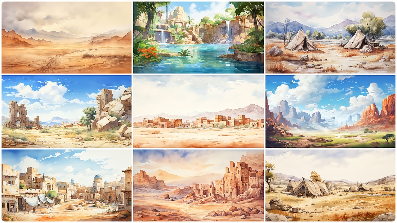 Media 1 for listing BACKGROUND - Watercolor Desert 1