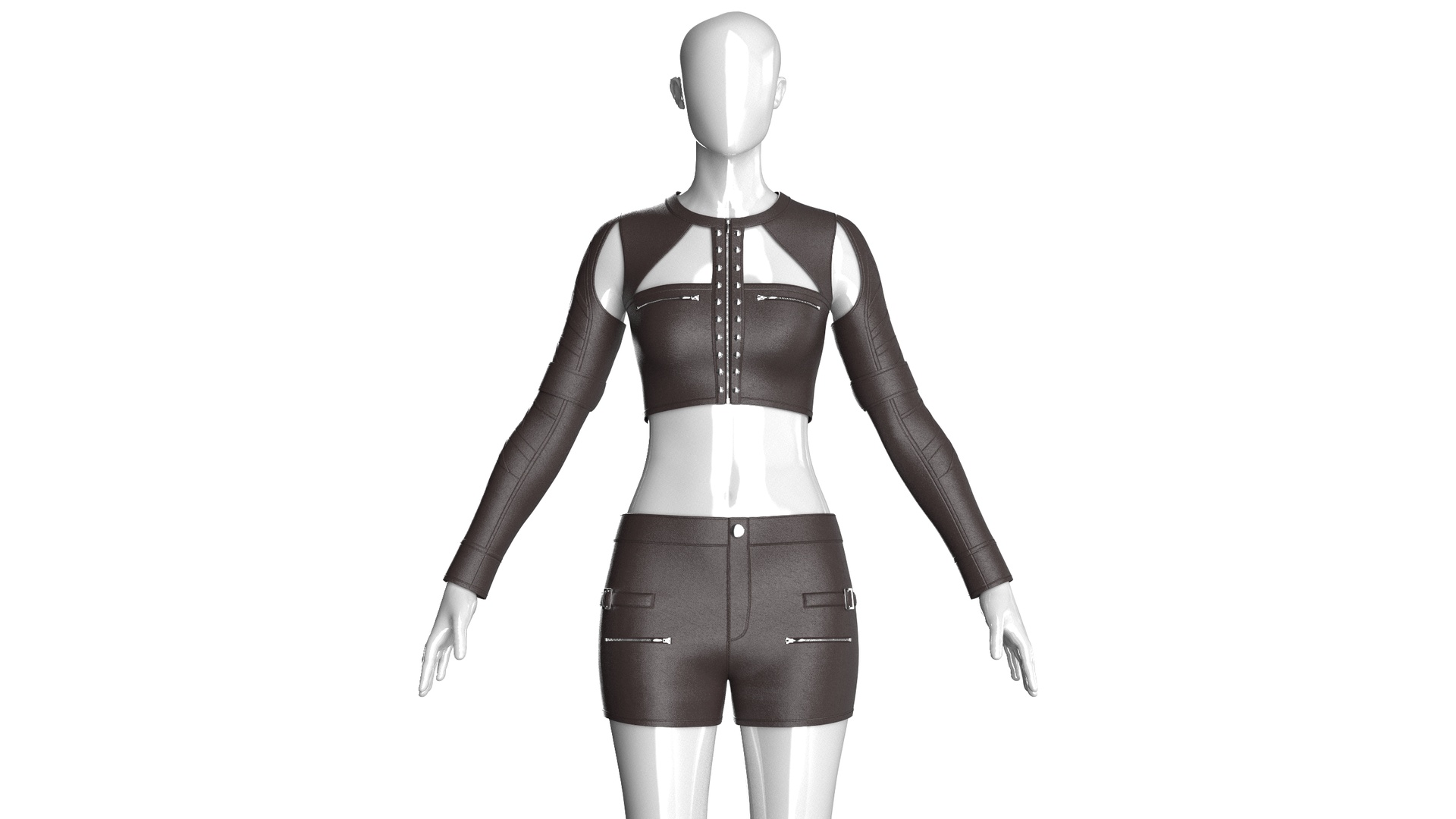 Media 1 for listing Girls Leather Cutout Crop Top With Shorts - Outfit | High Poly