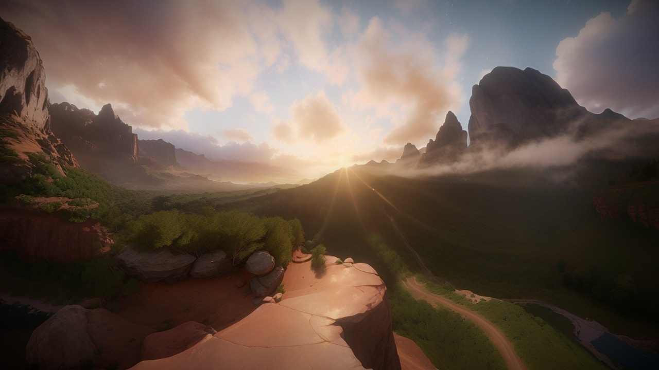 商品 Sunset Mountain Waterfalls - 360 Panoramic HDR 的媒体 1