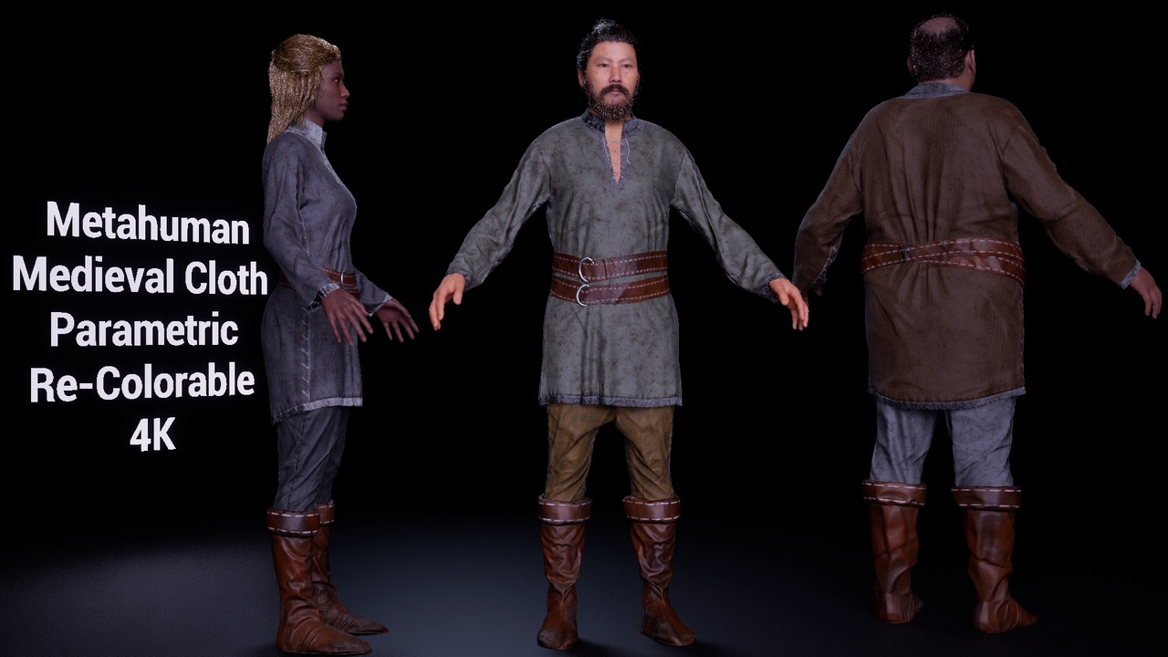 Media 1 for listing Medieval Cloth 3 Parametric Re-Colorable LowPoly 4K