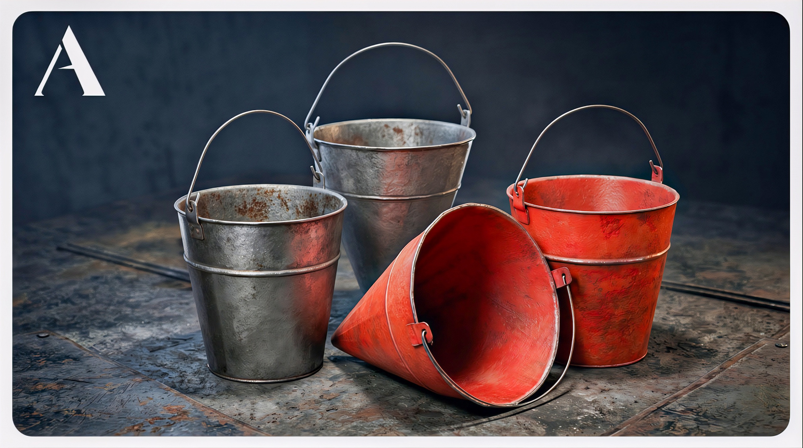 Media 1 for listing Industrial Metal Bucket Set | 2 Mesh, 2 Textures | Game Ready Props