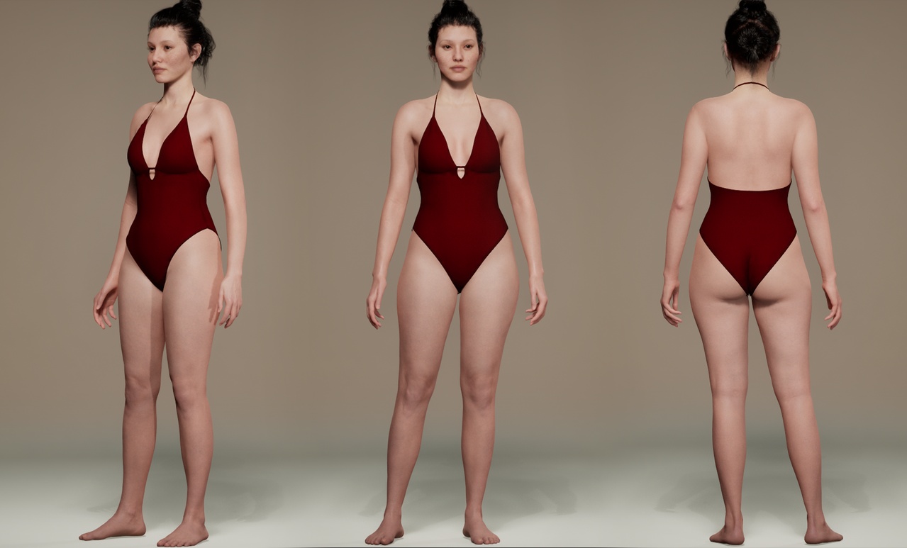 Vneck Swimsuit - MetaHuman Compatible - Female Bodies - Blender & FBX Files 제품 등록을 위한 미디어 1개