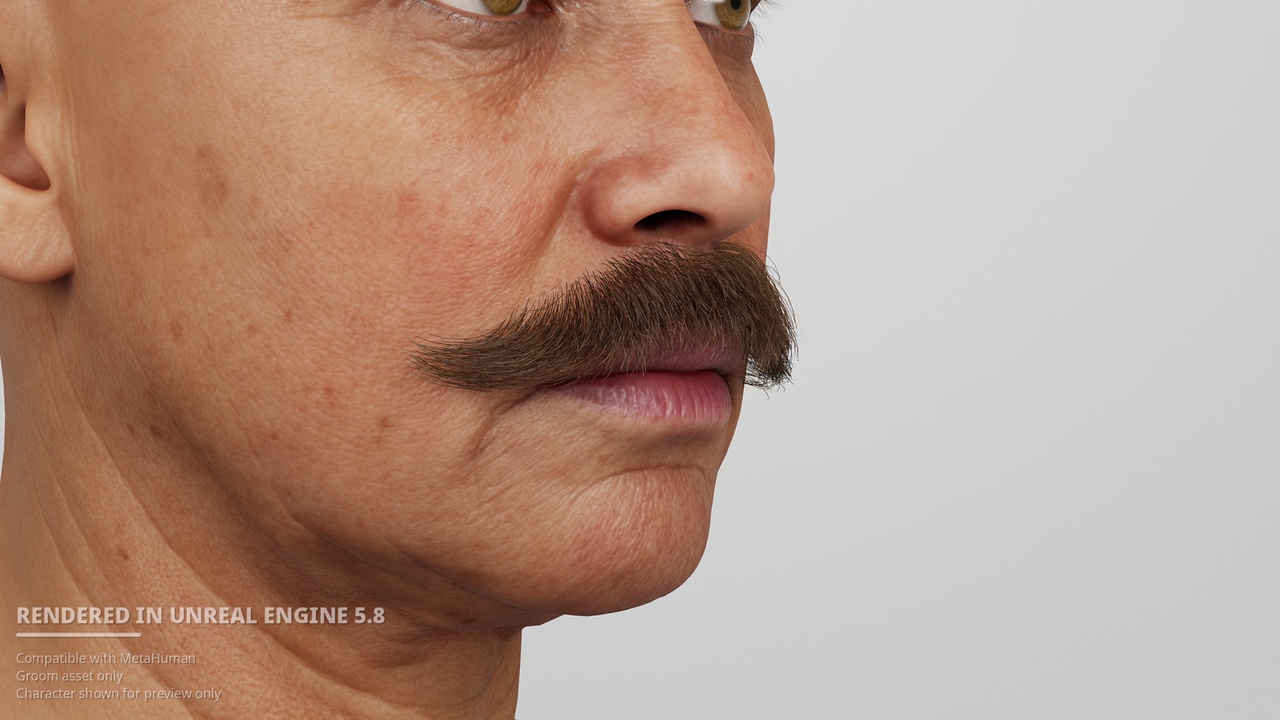 Media 1 for listing Full Handlebar Moustache - MetaHuman Groom
