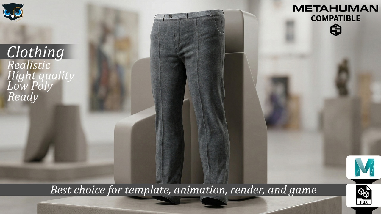 Realistic Formal Trousers   Low Poly MetaHuman Compatible 제품 등록을 위한 미디어 1개