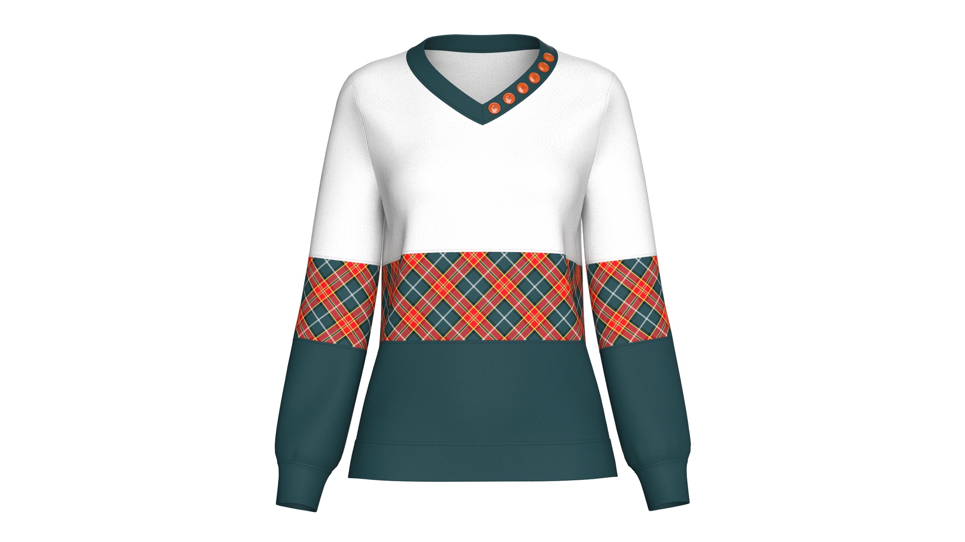 Media 1 for listing Girls Color Blocked Button V-Neck Sweatshirt | High Poly