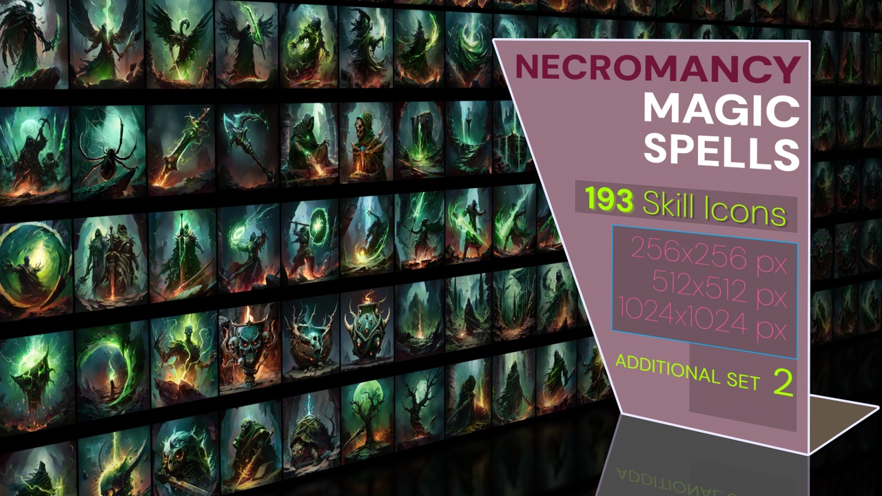 Media 1 for listing 193 additional magical spell icons themed around - Necromancy. Pack 2