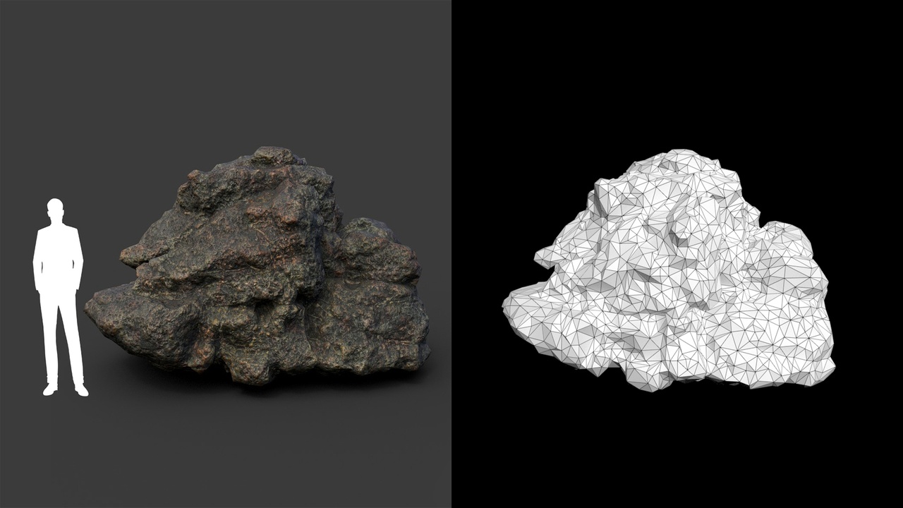 Media 1 for listing Low poly Black Mossy Lava Modular Rock 210720