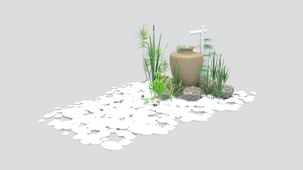 Media 1 for listing Japanese Zen Dry Landscape Garden with Water Basin and Bamboo 3D Model