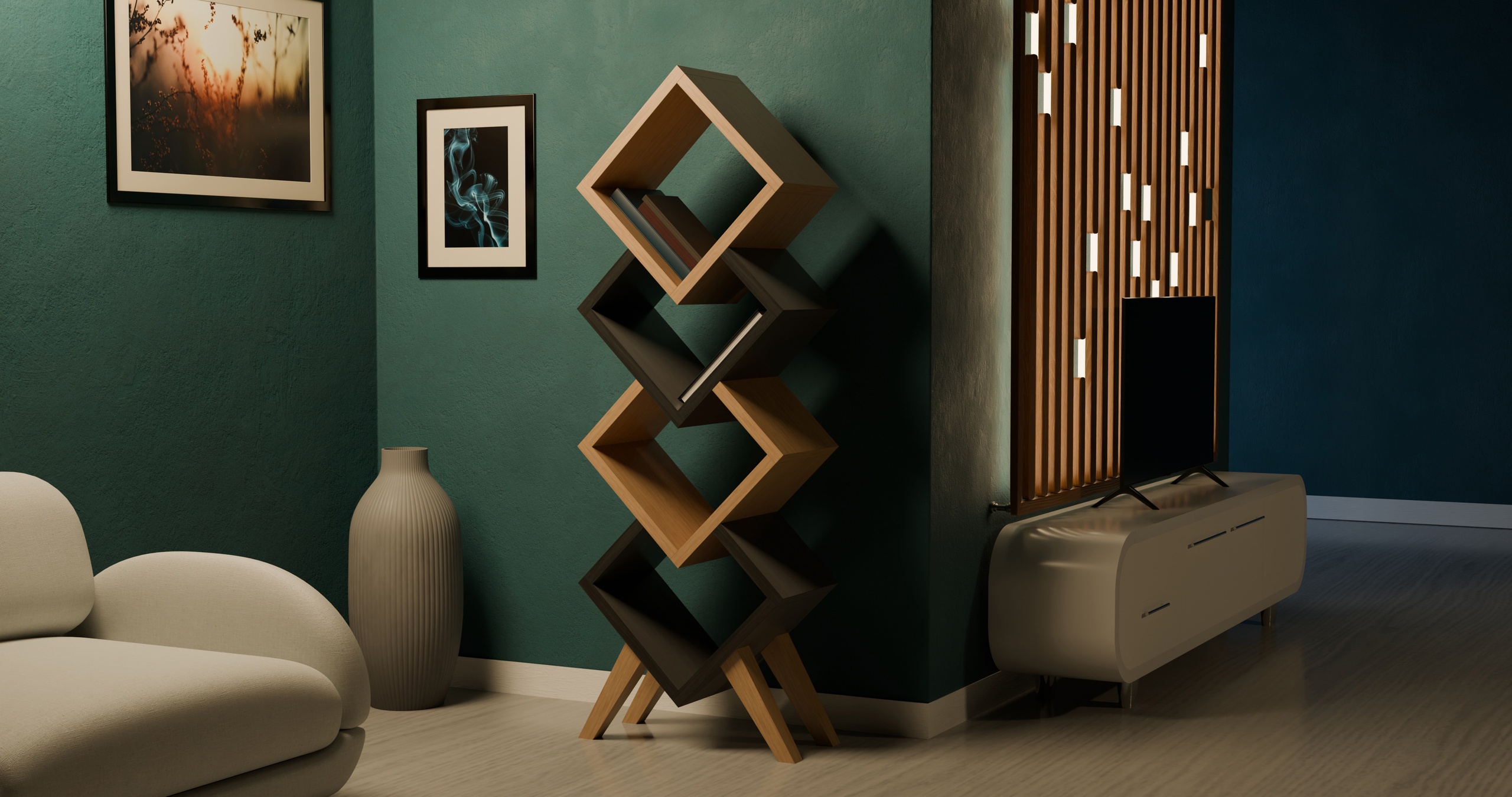 Media 1 for listing Modern Geometric Bookshelf