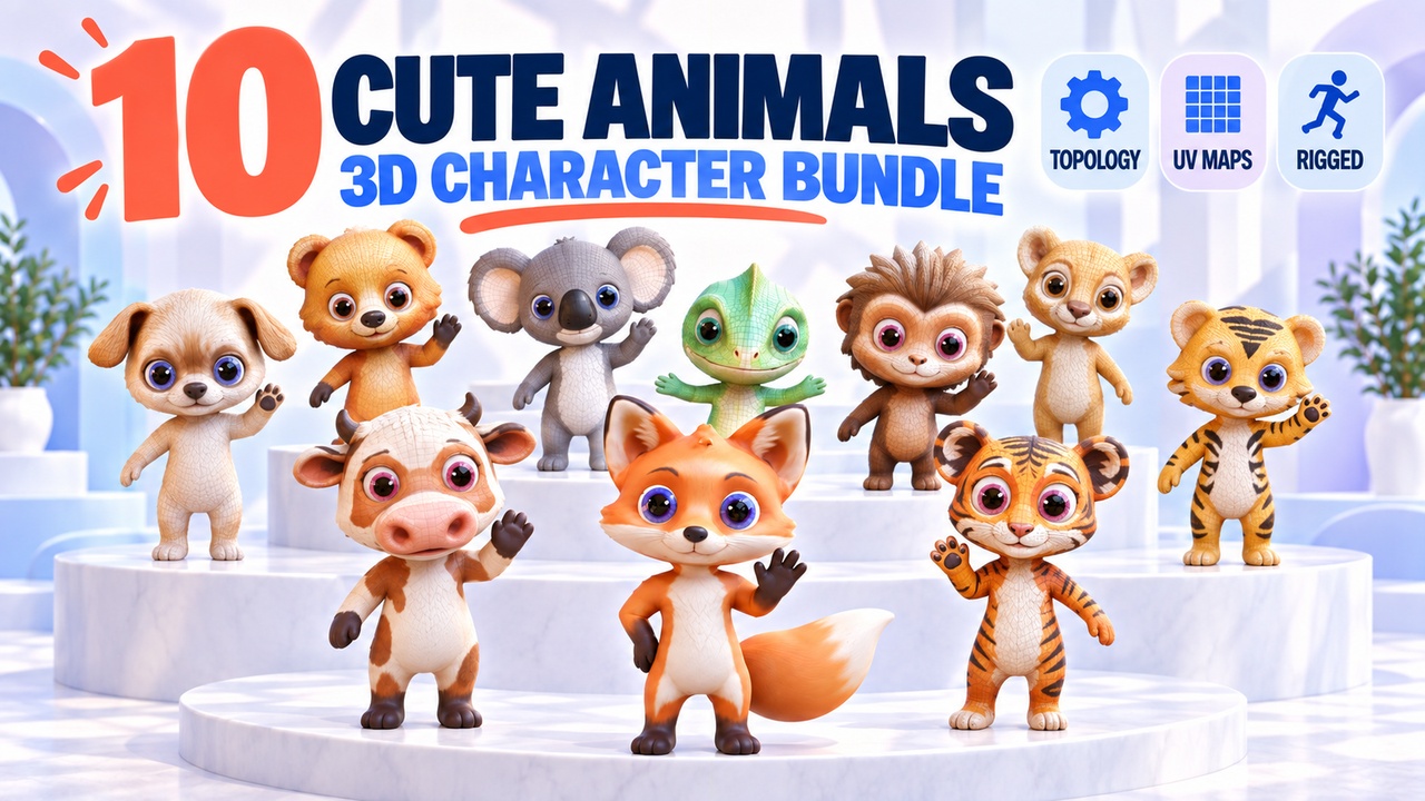 Media 1 for listing 10 Cute Animals – Stylized Rigged Characters for Blender & FBX