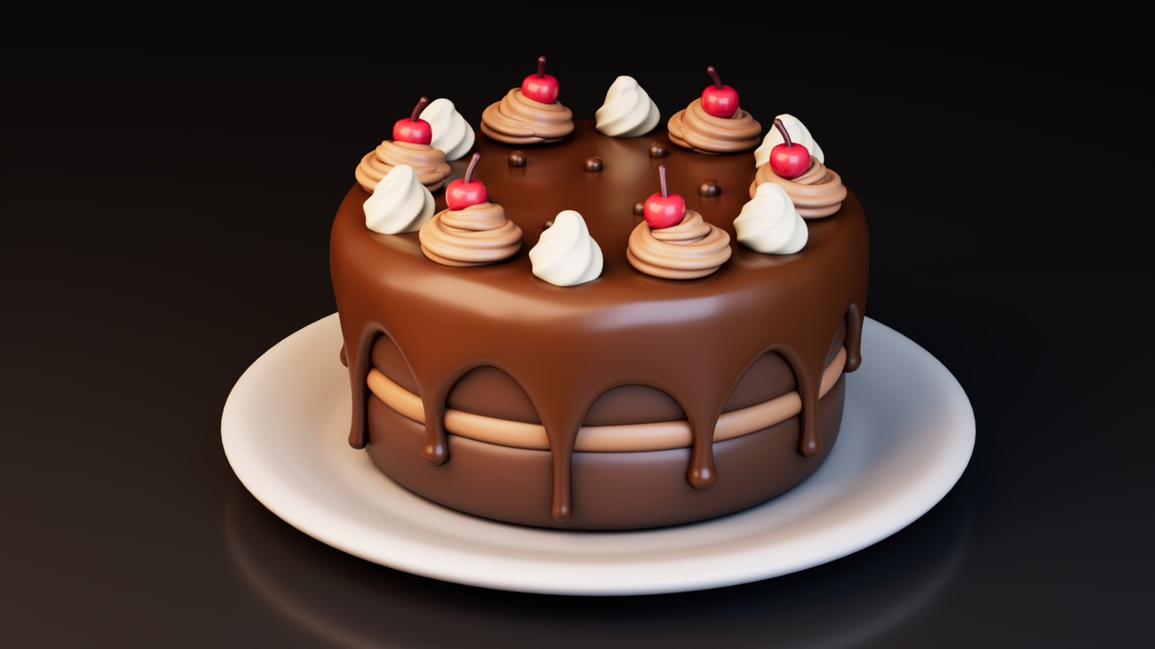 Media 1 for listing Low Poly Chocolate Cake with Cherries