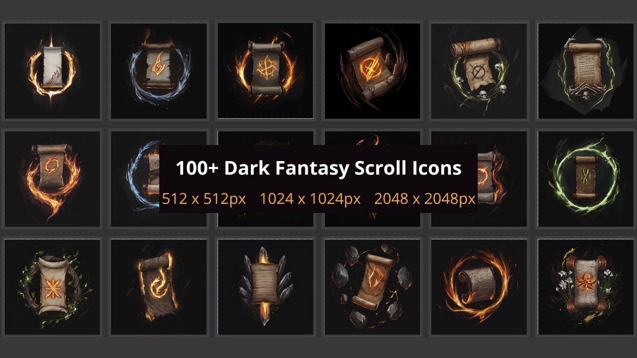Media 1 for listing 100+ Dark Fantasy Scroll Icons 01