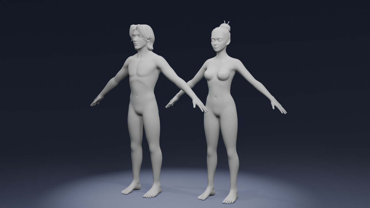 出品Stylized Male & Female Body Base Mesh 3D Model – Rigged with IK/FK Switch (Game/のメディア1