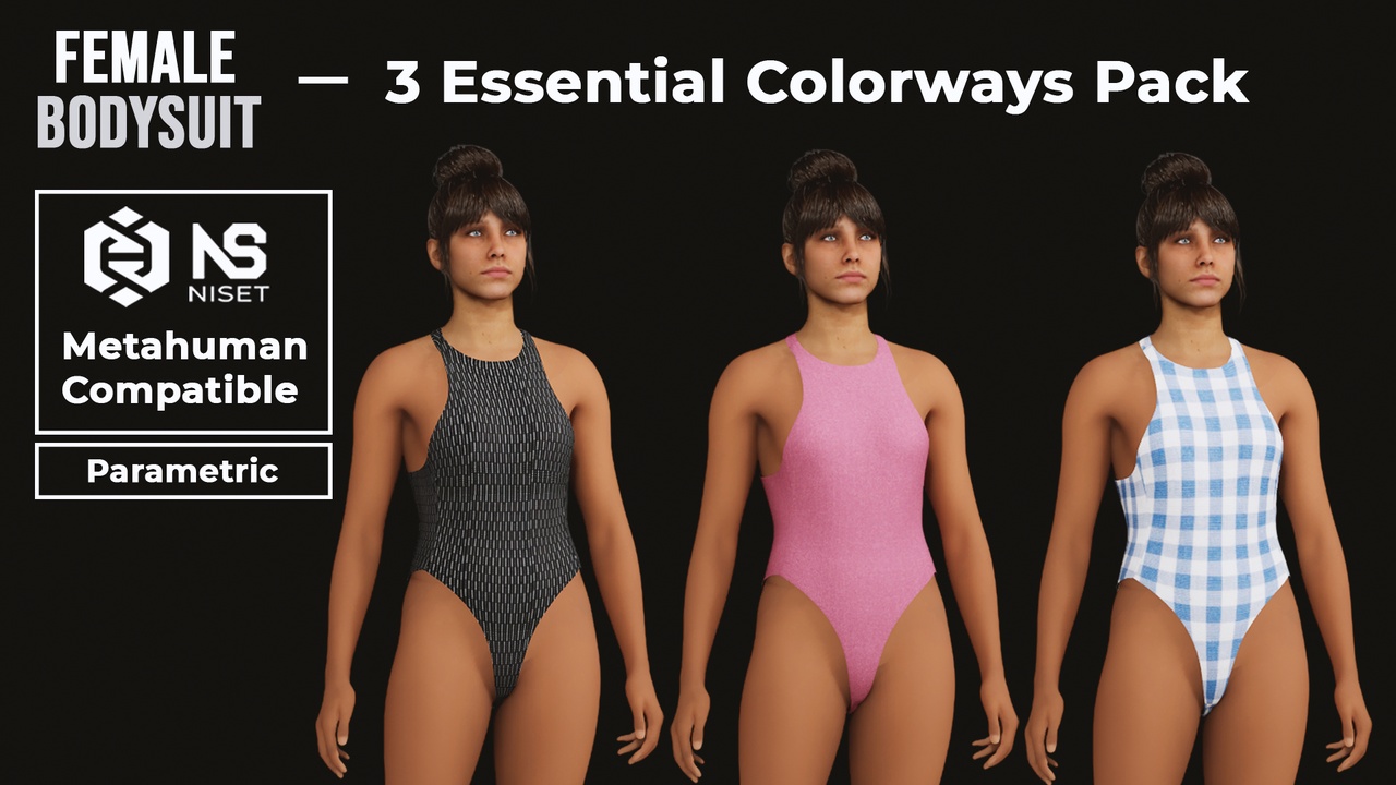 Media 1 for listing Female Bodysuit – 3 Essential Colorways Pack for Metahuman MH U5 MHPKG
