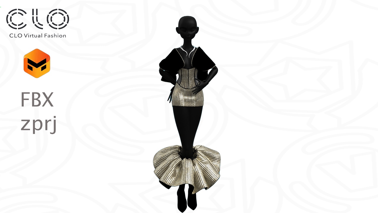 Media 1 for listing Midnight Bloom Dress – Ready-to-Use CLO 3D / Marvelous Designer Project (.ZPRJ +