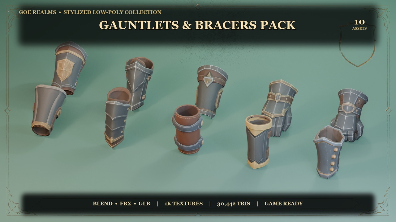 Media 1 for listing Stylized Gauntlets & Bracers Pack – 10 Hand-Painted Props
