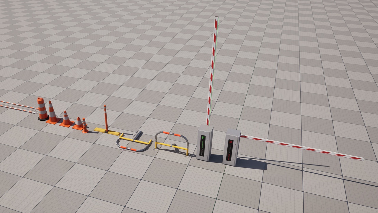 Media 1 for listing Low-Poly Game-Ready Road Cones, Barrier Gate & Parking Block