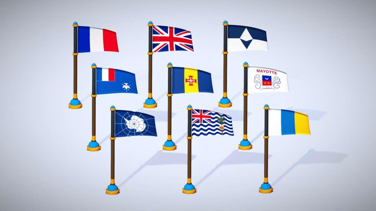 Media 1 for listing Antarctic Countries Flags Pack Toon Style Low Poly Antarctica Region