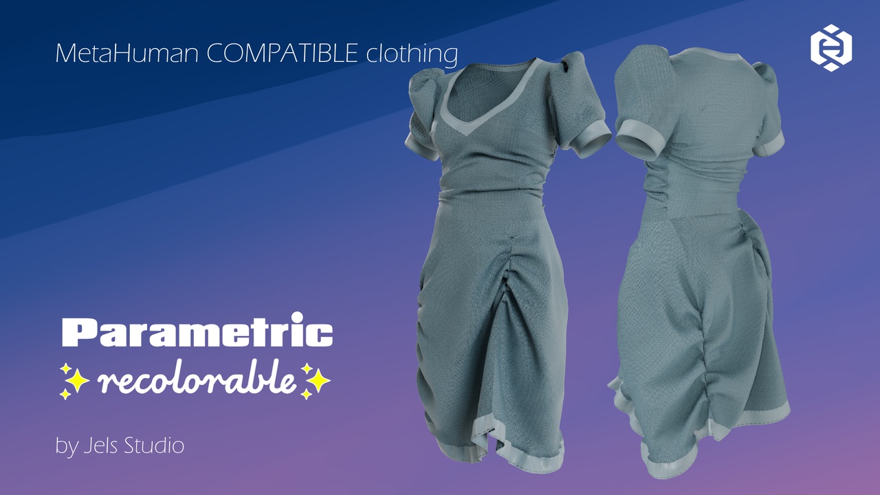 Media 1 for listing Parametric and recolorable Dress with folds 03 - made for Metahuman characters
