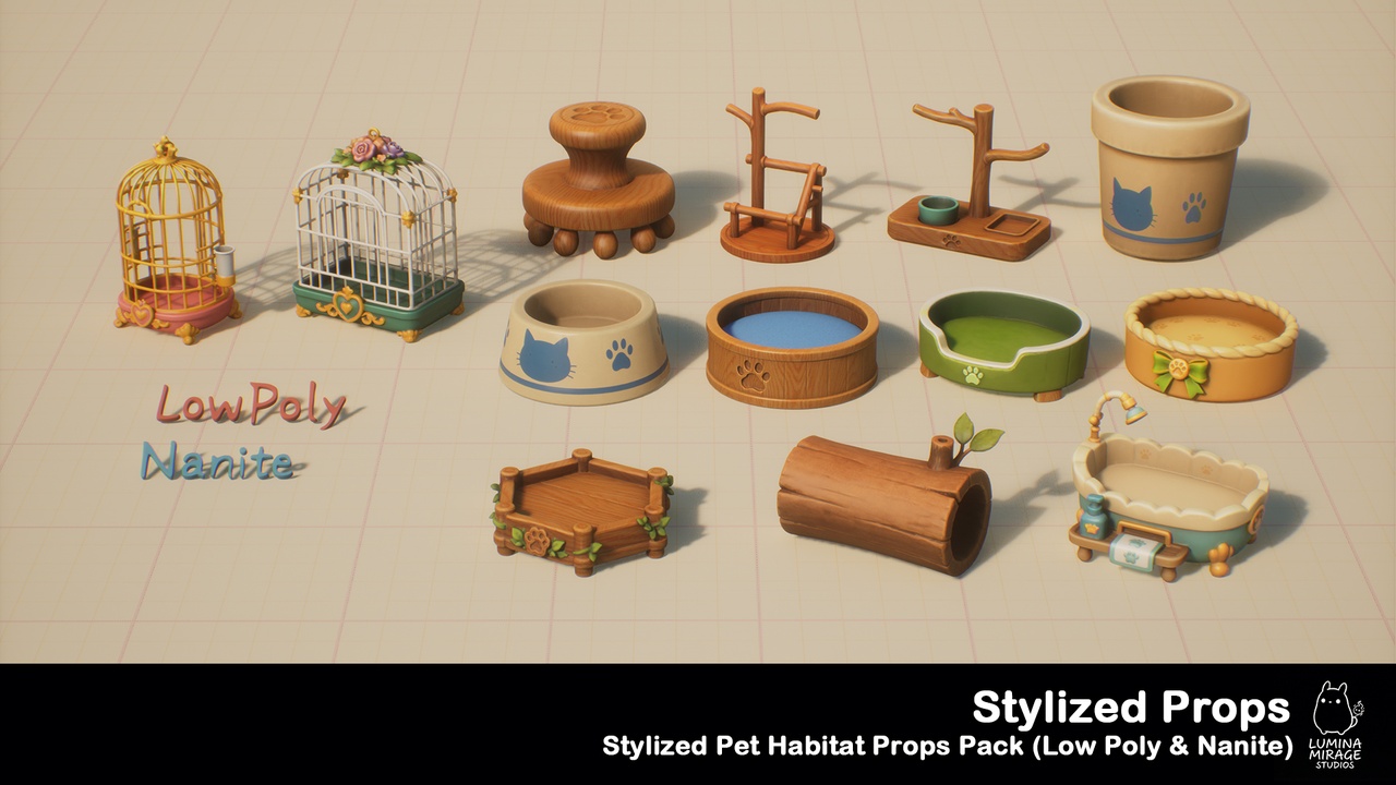 Media 1 for listing Stylized Pet Habitat Props Pack (LowPoly & Nanite)