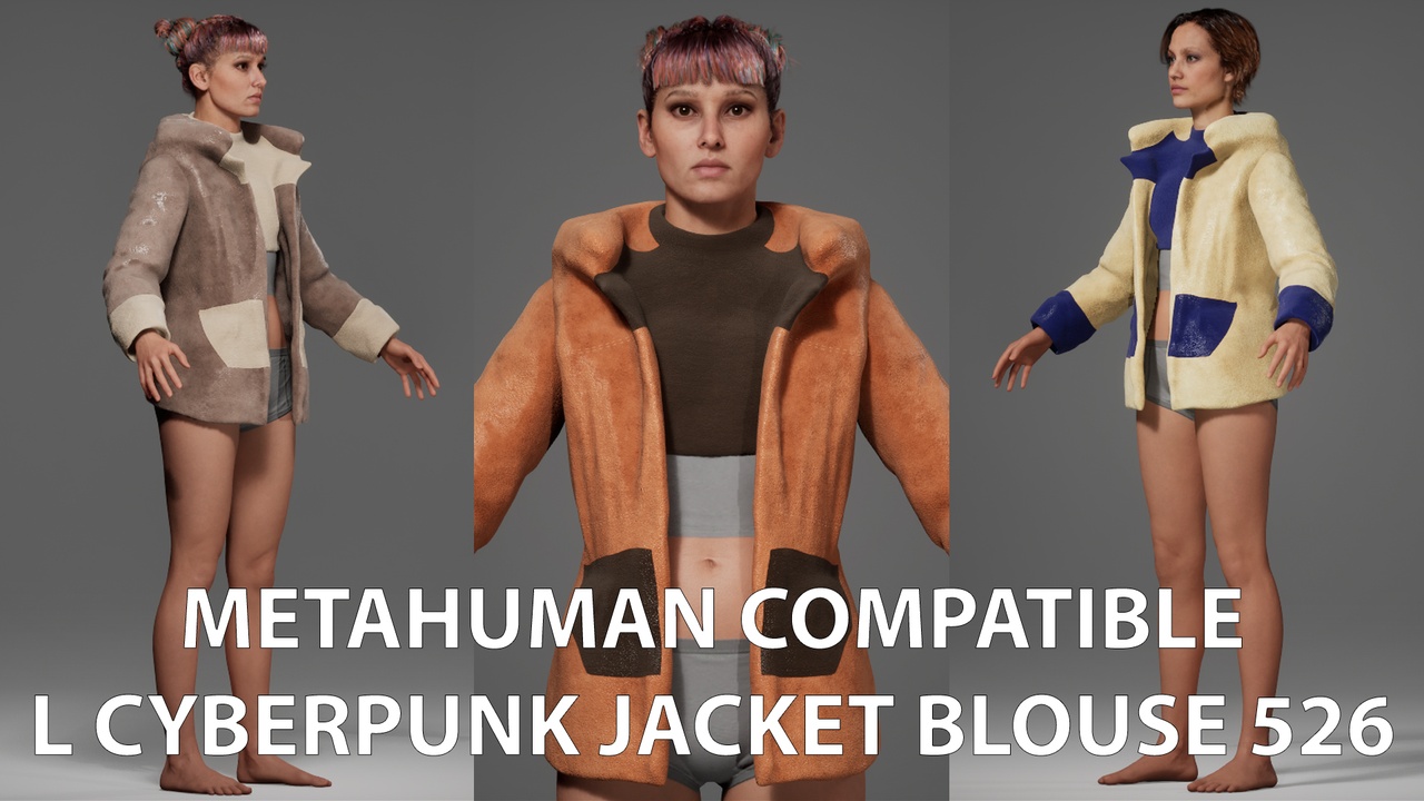 Media 1 for listing Metahuman Compatible L Cyberpunk Jacket Blouse 526 Outfit