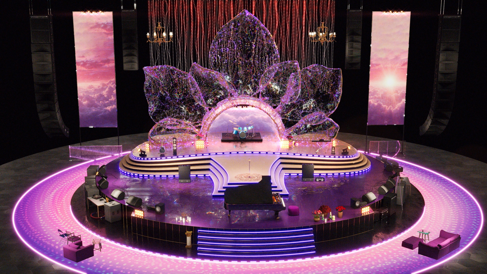 Media 1 for listing Diamond Concert Arena Stage Venue - Modular 3d Scene (with Piano, Drums, Guitar)