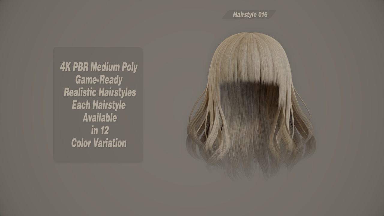 Media 1 for listing Realistic Hair Game Ready | 12 Colors | 4K PBR | v16