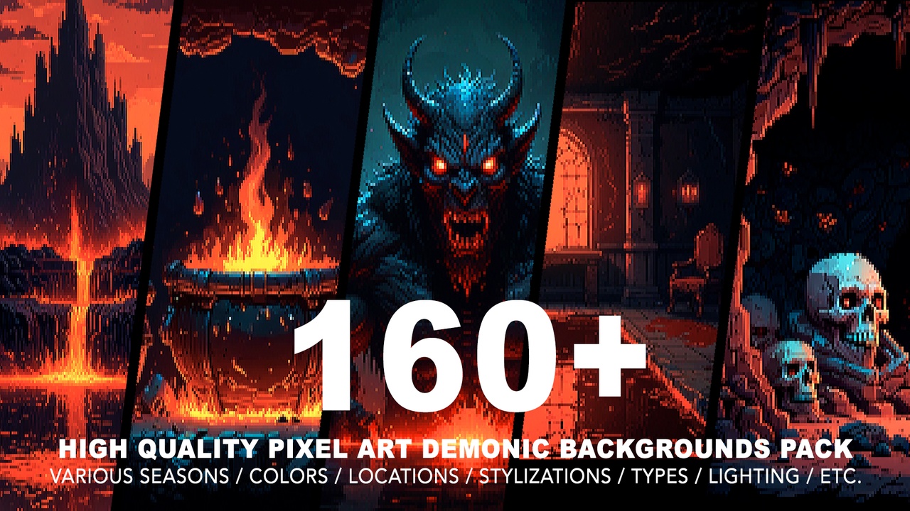 160+ HELL DEMONIC PIXEL ART BACKGROUNDS 제품 등록을 위한 미디어 1개