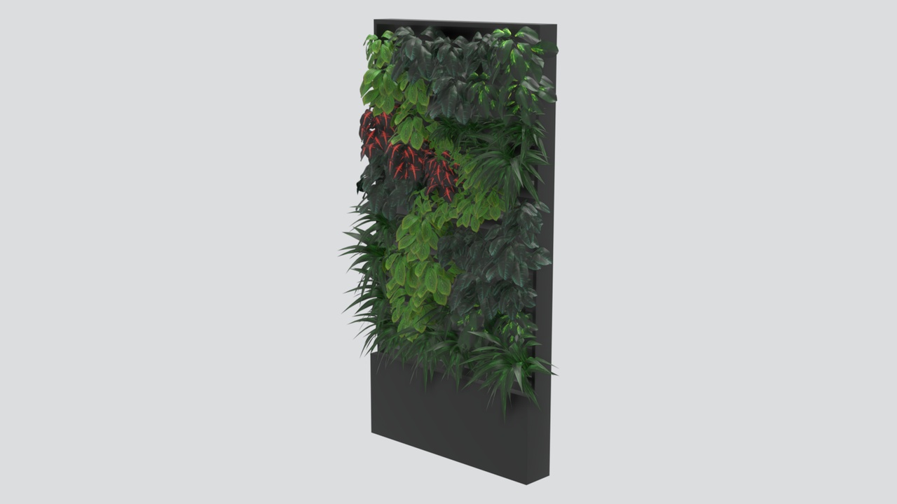 Media 1 for listing Vertical Green Wall Panel with Mixed Foliage in Dark Planter Box 3D Model