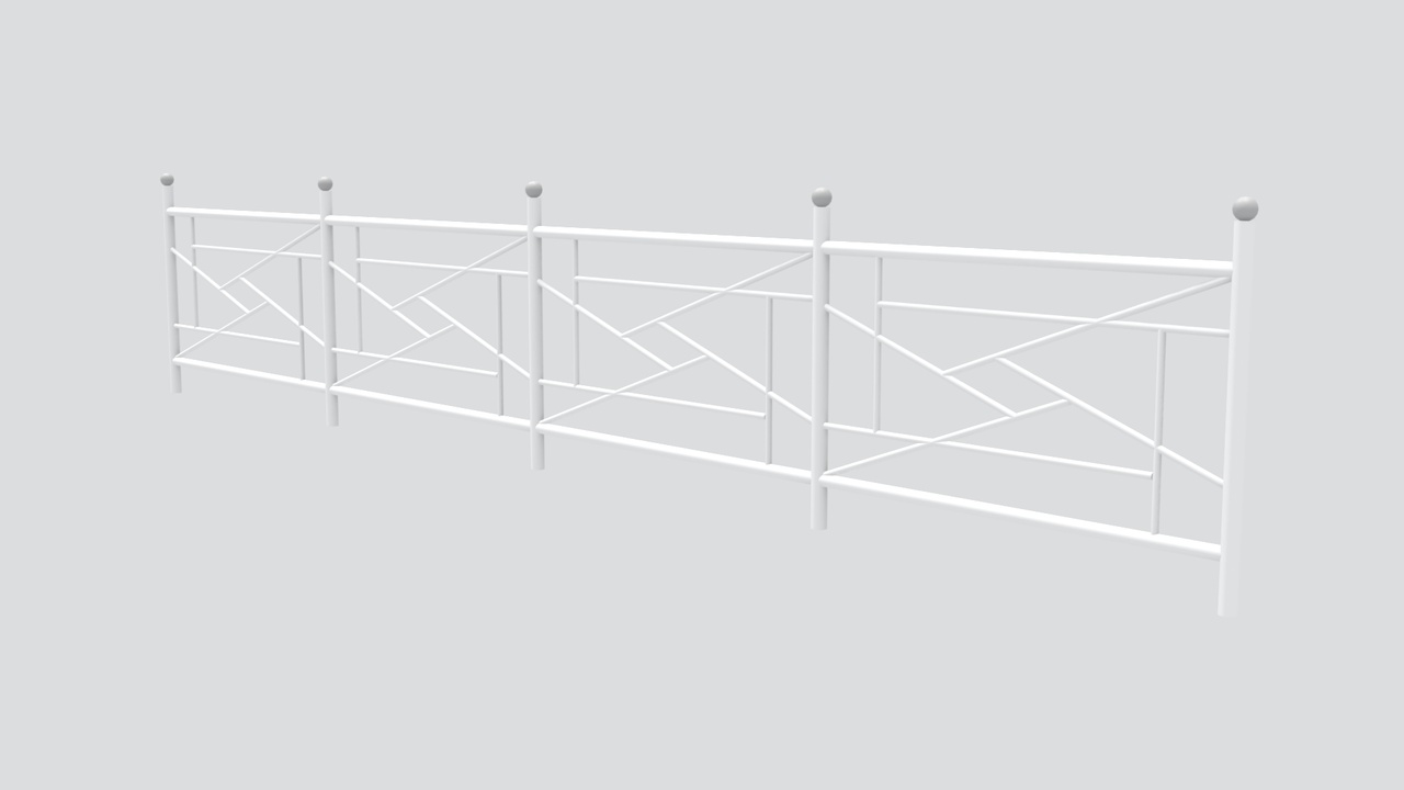 Media 1 for listing White Metal Railing with Geometric Line Pattern and Ball Finial Posts 3D Model