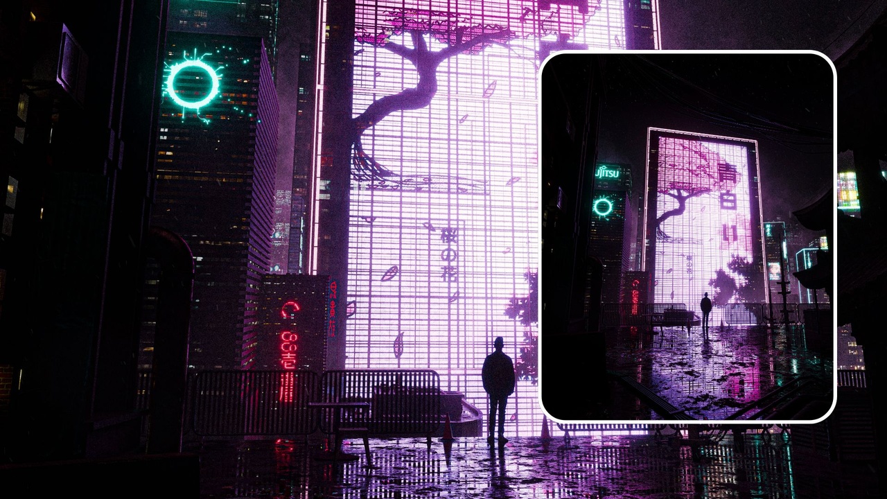 Media 1 for listing Cyberpunk Neon City Billboard – Futuristic Night Environment