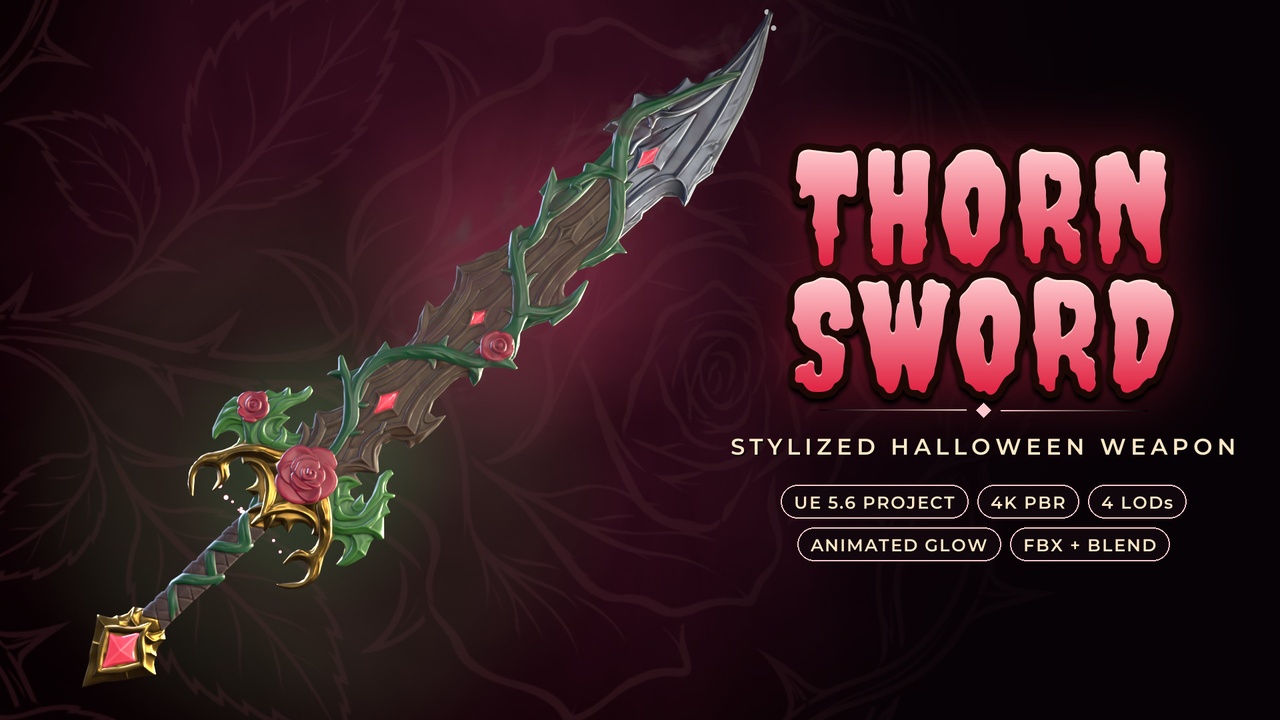Media 1 for listing Thorn Sword - Stylized Halloween Weapon
