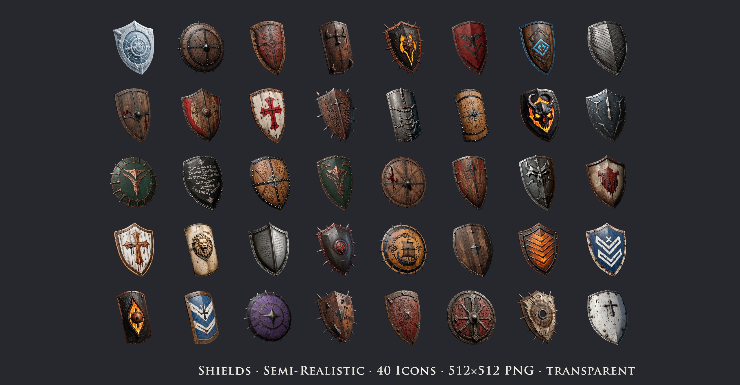 Media 1 for listing Shields - 40 Semi-Realistic Icons [512x512 HD]