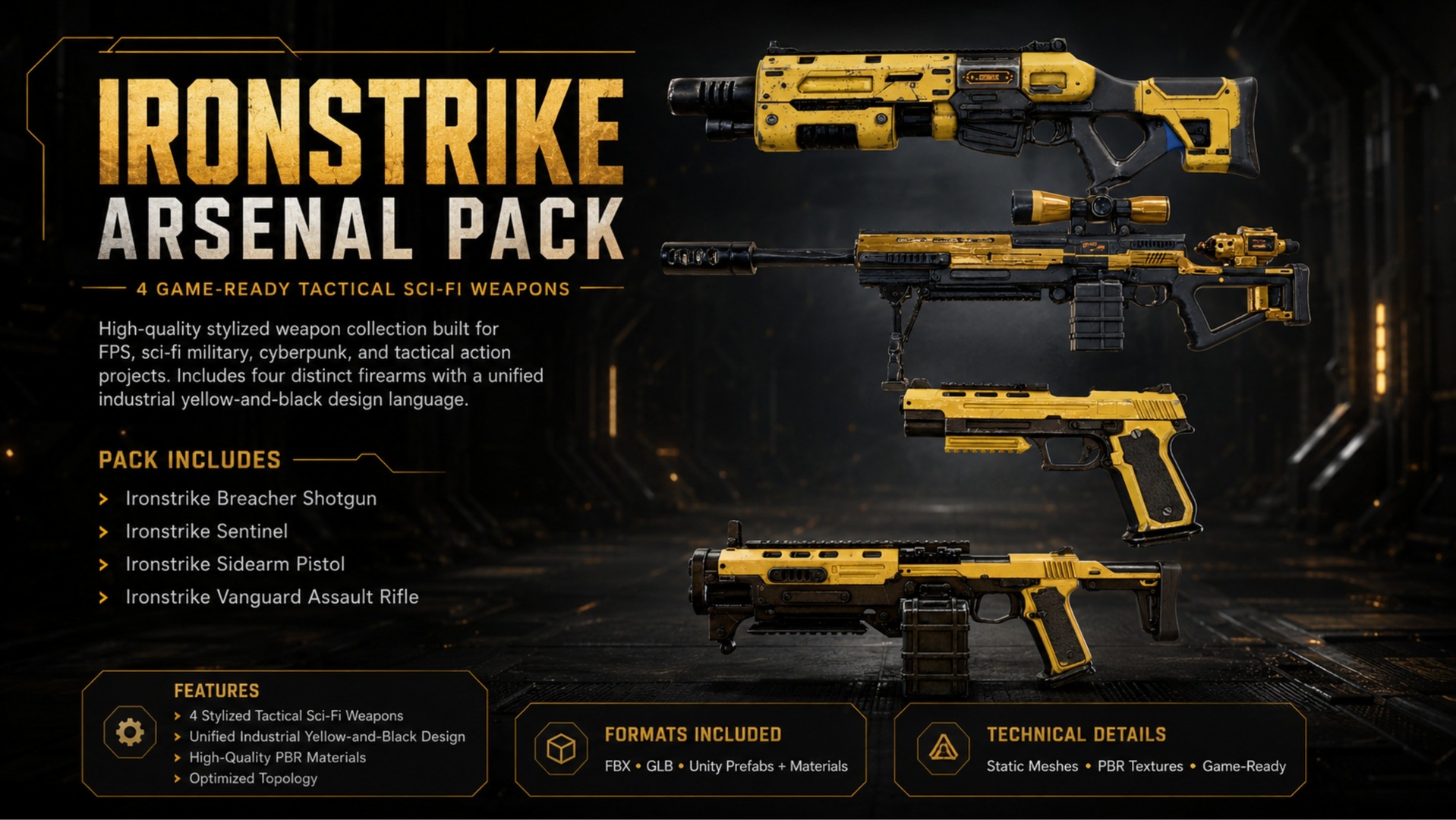Media 1 for listing Ironstrike Arsenal Pack – 4 Game-Ready Tactical Sci-Fi Weapons