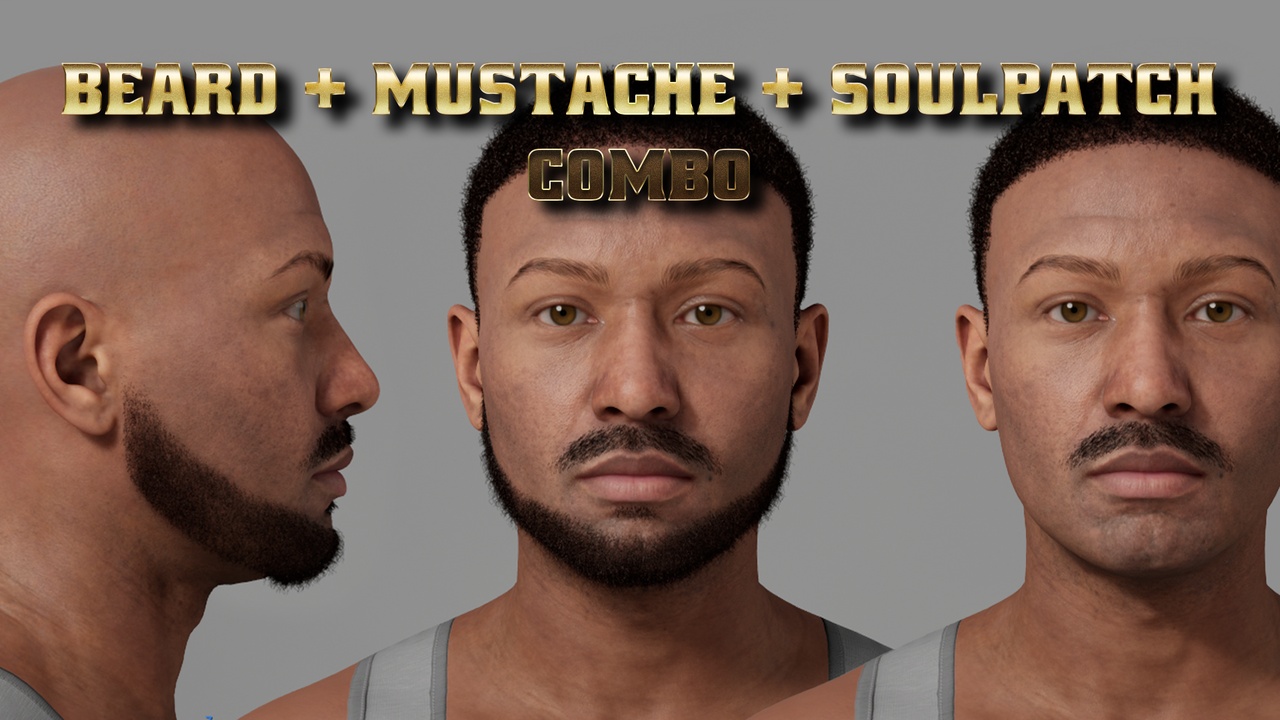 Media 1 for listing Low fade beard + mustache groom for your metahuman