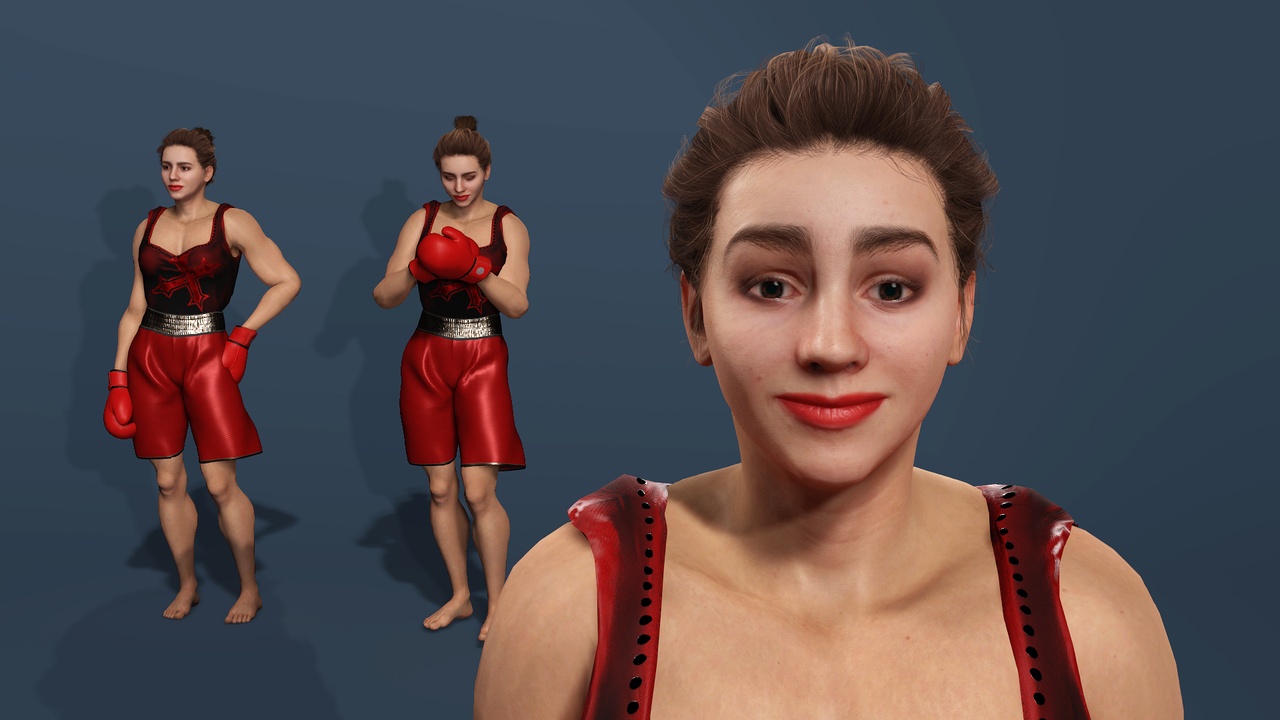 Media 1 for listing Realistic Female Boxer  Fully Rigged Game Ready Fighter 写实女  性拳击手 全身绑定  面部表情 游戏 动画