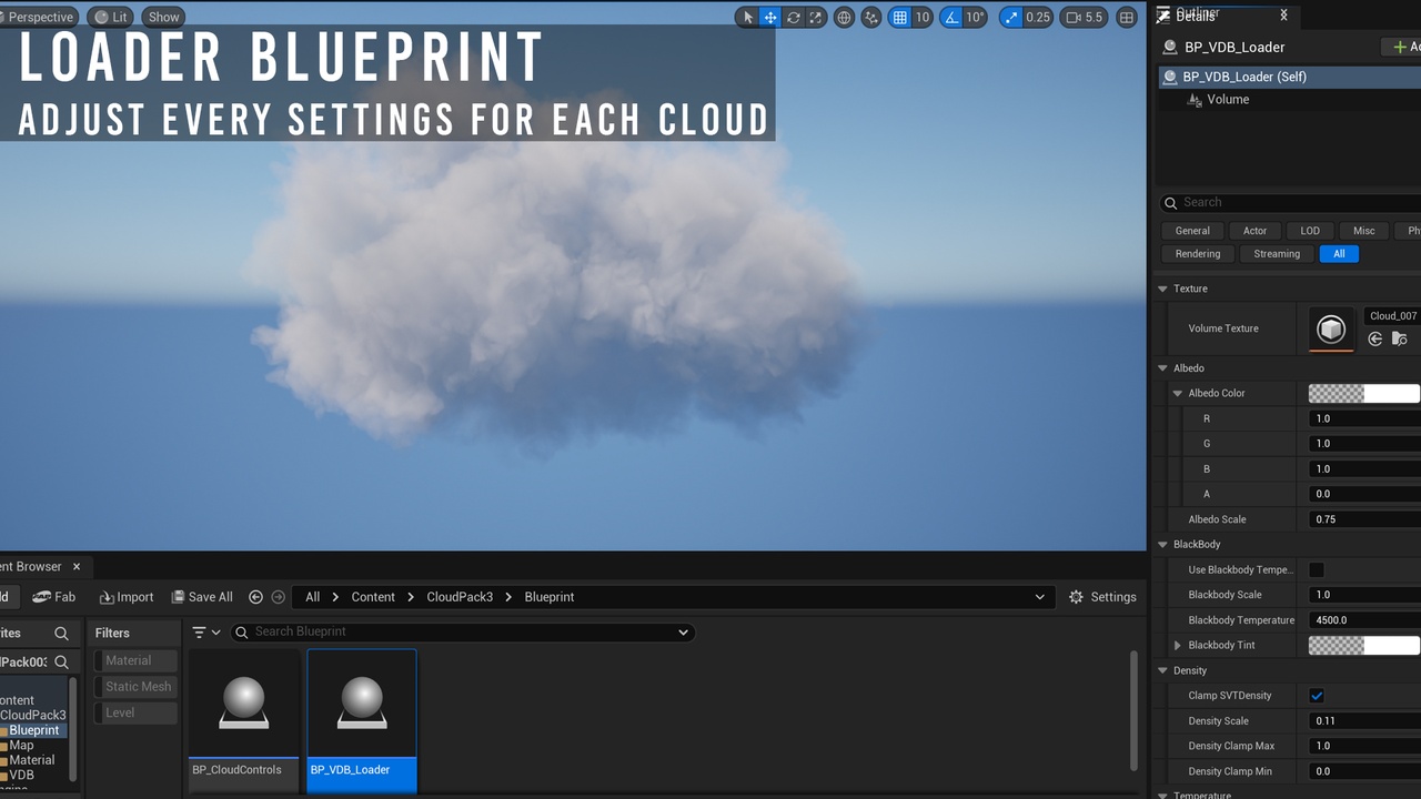 Medium 1 für Eintrag Volumetric Cloud (VDB) with Blueprint Loader - Pack 3