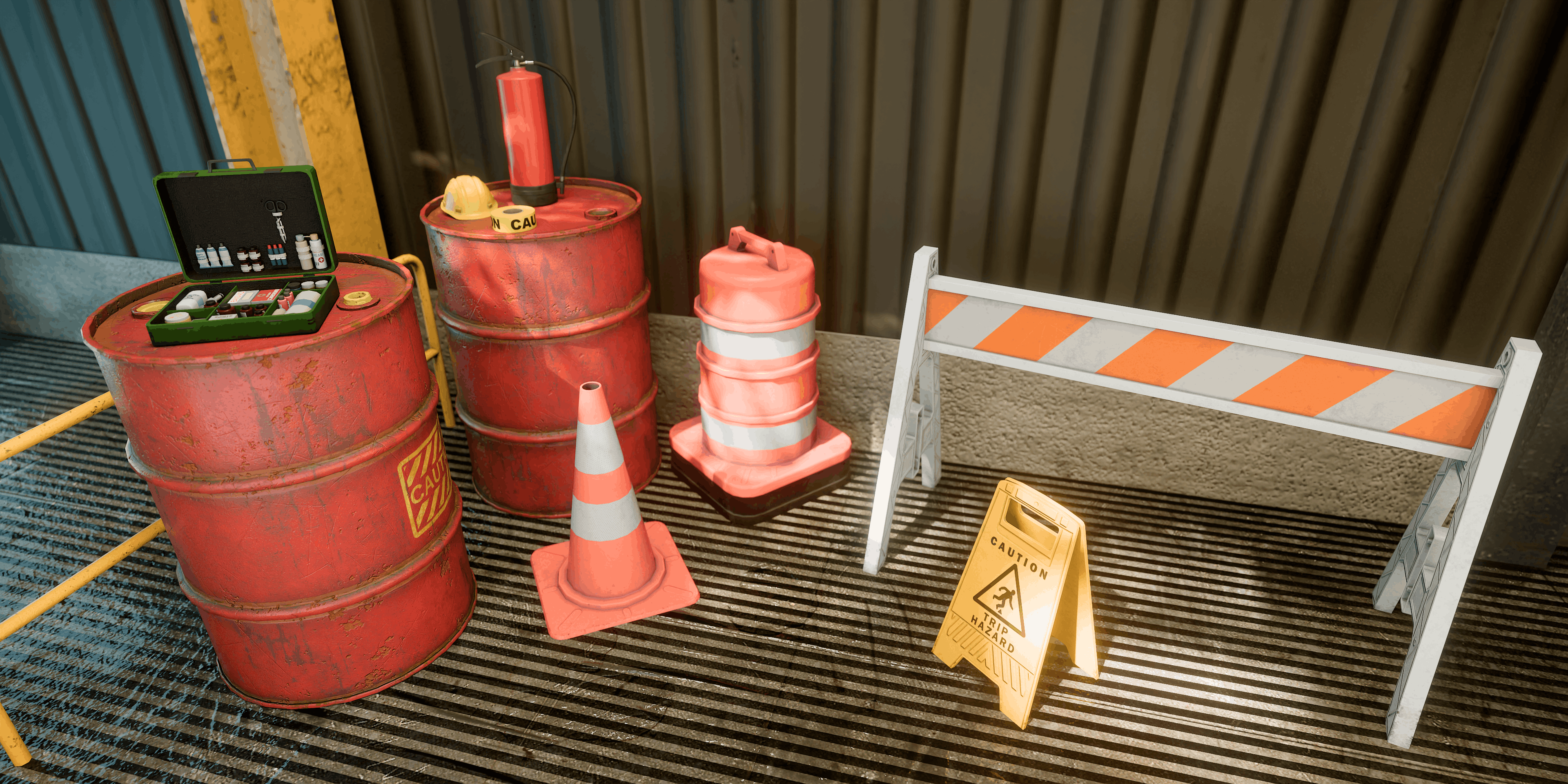Industrial Safety & Signage Props Pack | Cones, Barriers, Warning Signs ...