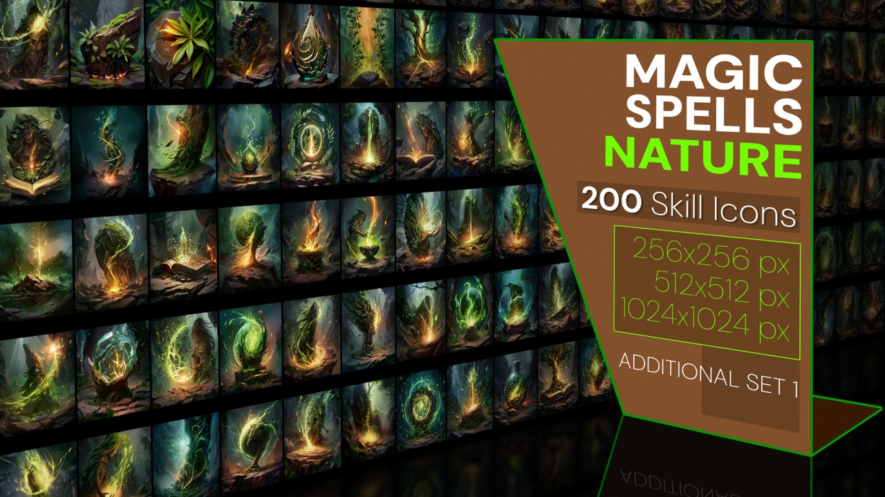 Media 1 for listing 200 additional magical spell icons themed around - Nature. Pack 1